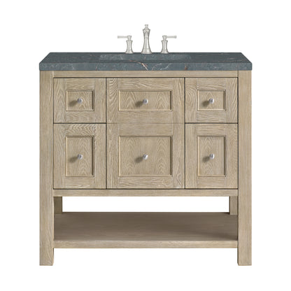 Breckenridge 36" Single Vanity, Whitewashed Oak w/ 3 CM Parisien Bleu Silestone Top
