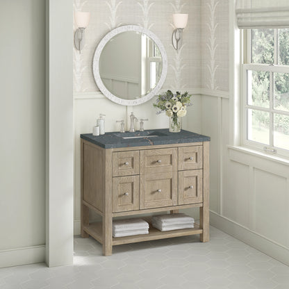 Breckenridge 36" Single Vanity, Whitewashed Oak w/ 3 CM Parisien Bleu Silestone Top, view 4