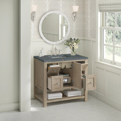 Breckenridge 36" Single Vanity, Whitewashed Oak w/ 3 CM Parisien Bleu Silestone Top, view 5