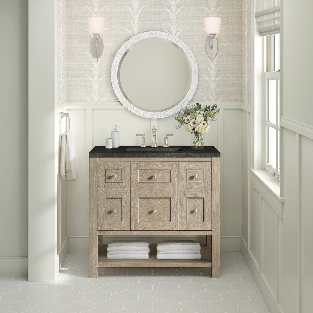 Breckenridge 36" Single Vanity, Whitewashed Oak, w/ 3 CM Phantome Eclos Top, view 3