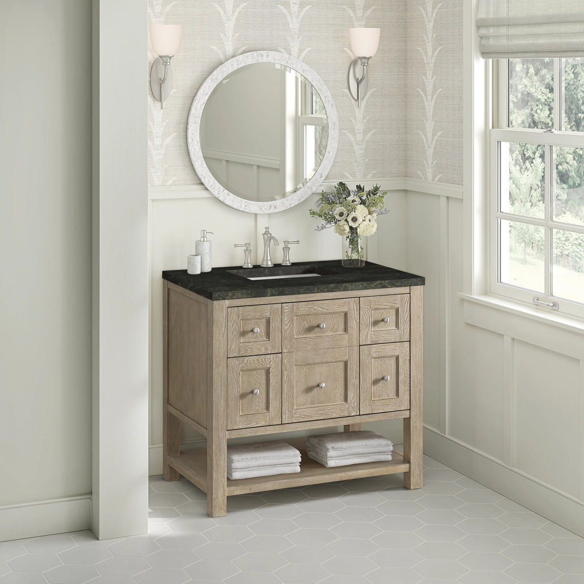 Breckenridge 36" Single Vanity, Whitewashed Oak, w/ 3 CM Phantome Eclos Top, view 4