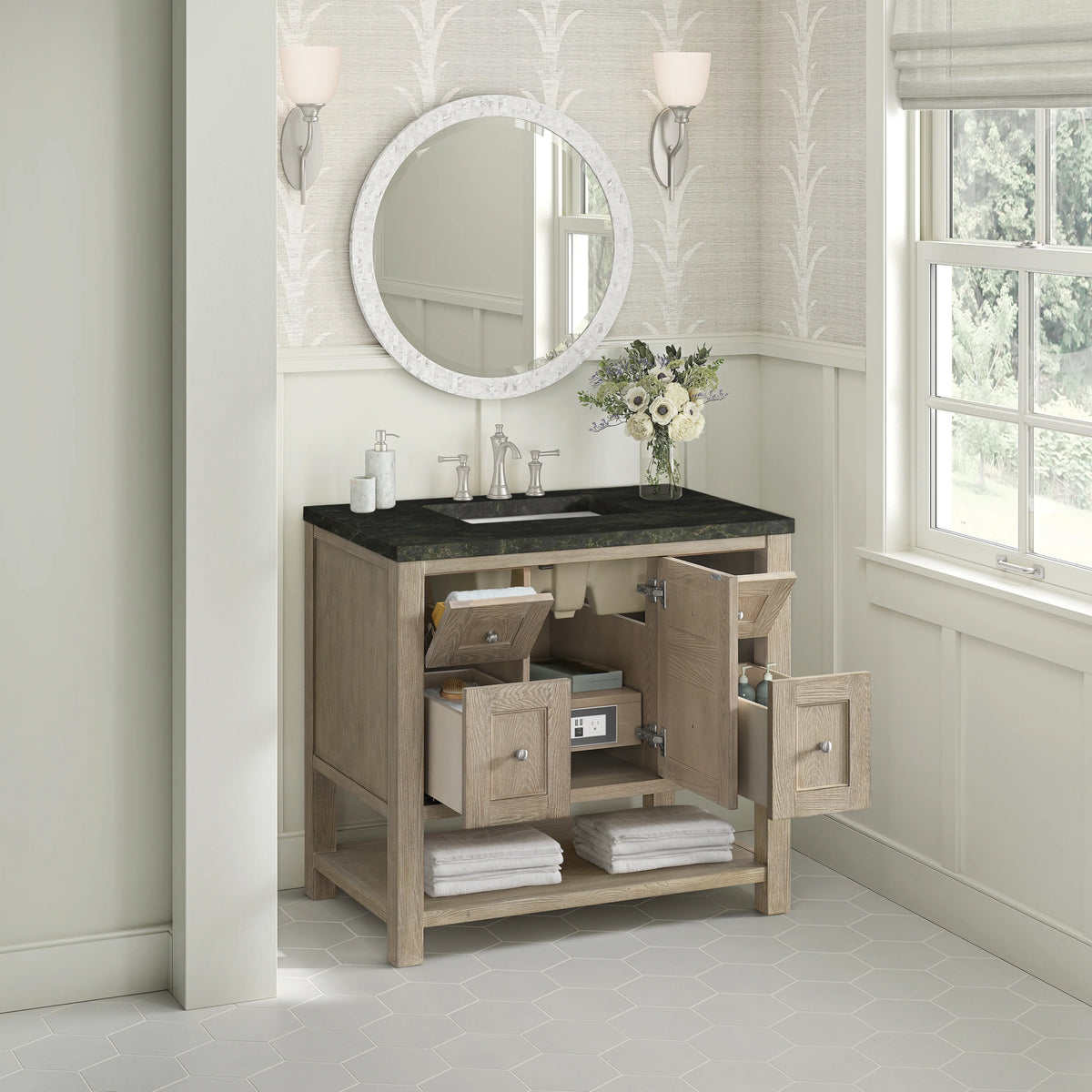 Breckenridge 36" Single Vanity, Whitewashed Oak, w/ 3 CM Phantome Eclos Top, view 5