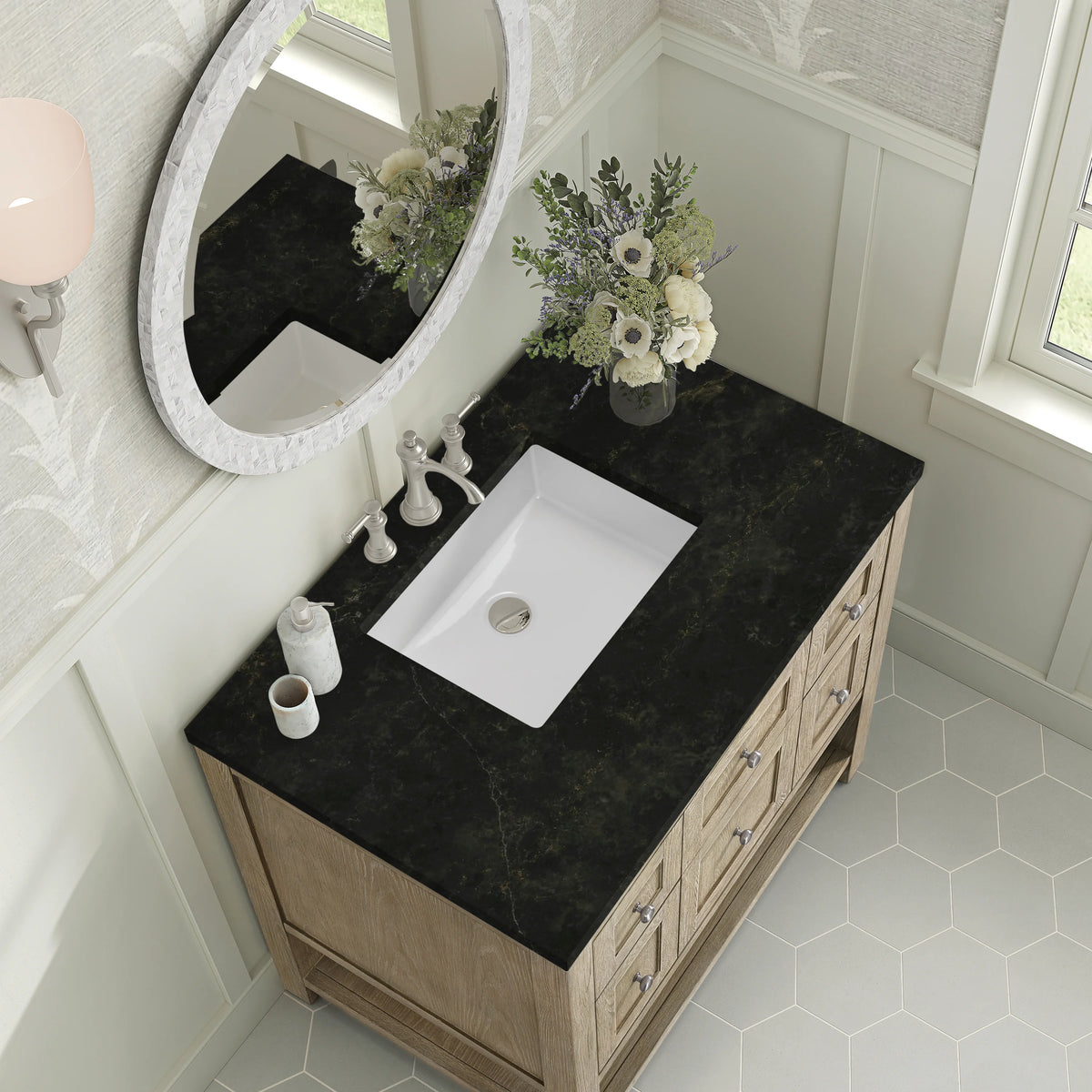 Breckenridge 36" Single Vanity, Whitewashed Oak, w/ 3 CM Phantome Eclos Top, view 7
