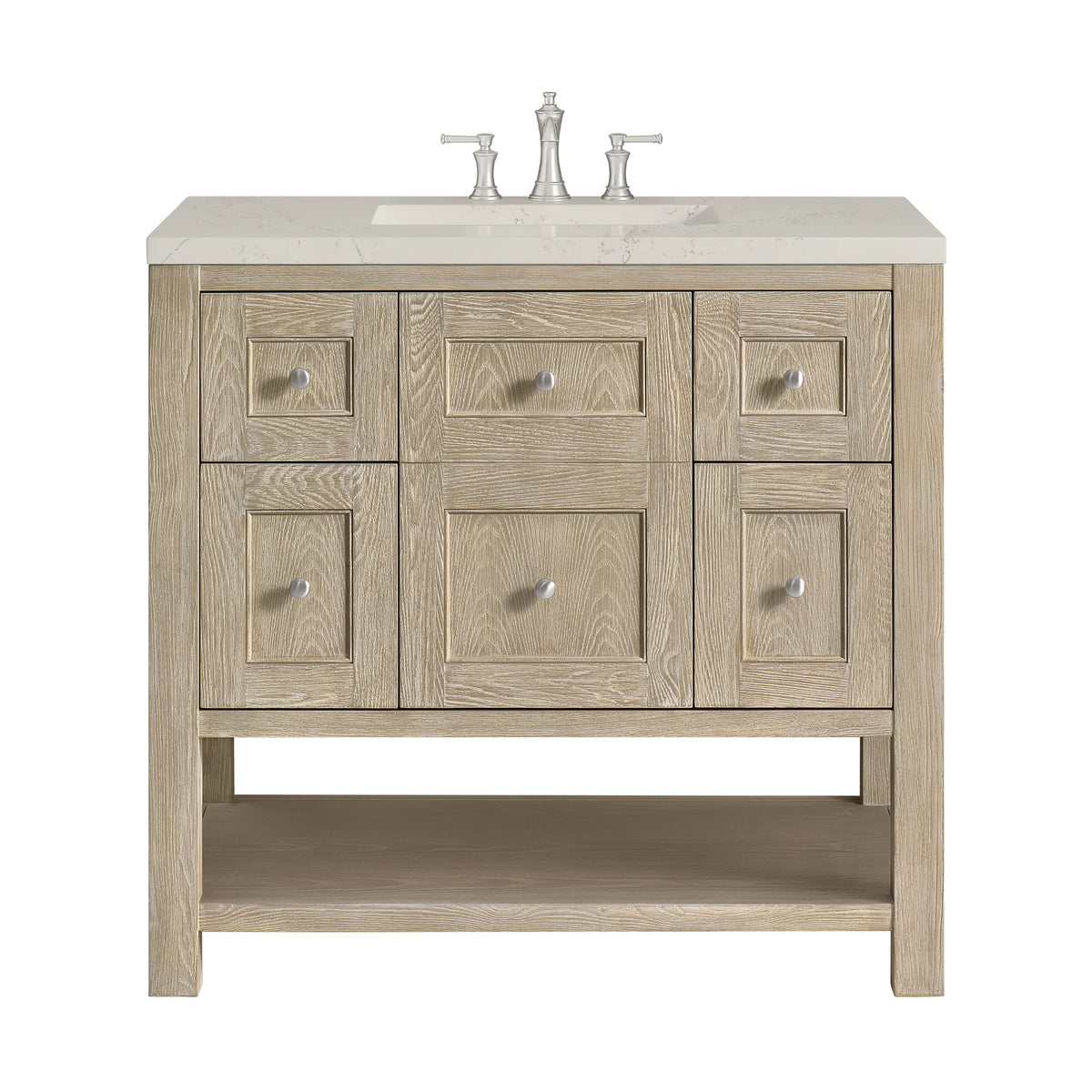 Breckenridge 36" Single Vanity, Whitewashed Oak, w/ 3 CM Siberian Silestone Top