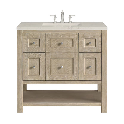 Breckenridge 36" Single Vanity, Whitewashed Oak, w/ 3 CM Siberian Silestone Top