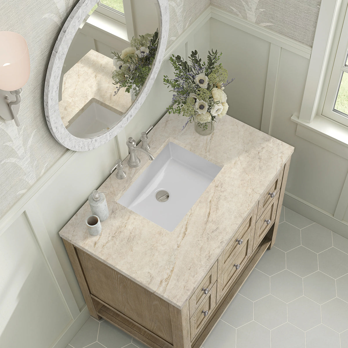 Breckenridge 36" Single Vanity, Whitewashed Oak, w/ 3 CM Tajnar Eclos Top, view 7