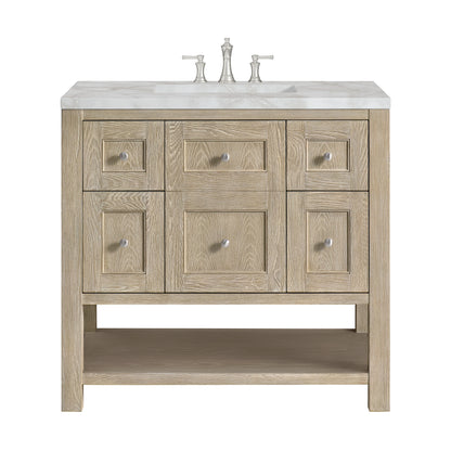 Breckenridge 36" Single Vanity, Whitewashed Oak w/ 3 CM Victorian Silver Silestone Top