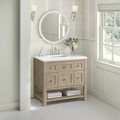 Breckenridge 36" Single Vanity, Whitewashed Oak w/ 3 CM White Zeus Silestone Top, view 4