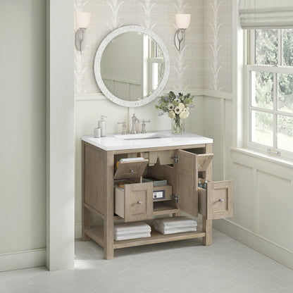 Breckenridge 36" Single Vanity, Whitewashed Oak w/ 3 CM White Zeus Silestone Top, view 5
