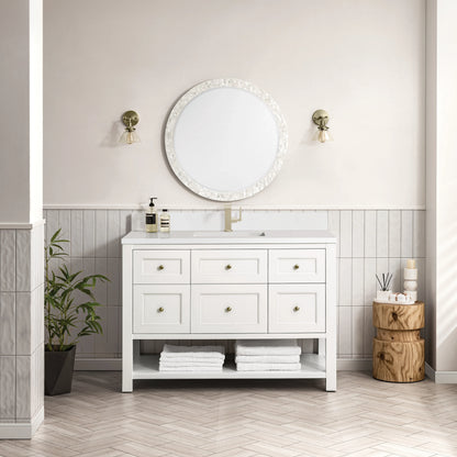 Breckenridge 48" Single Vanity, Bright White w/ Single Hole 3 CM White Zeus Top & Backsplash, view 3