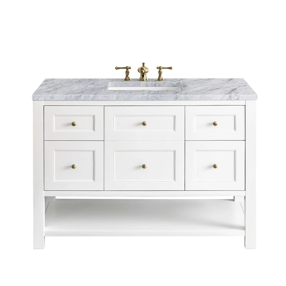 Breckenridge 48" Single Vanity, Bright White w/ 3 CM Carrara Marble Top