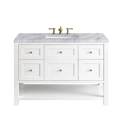 Breckenridge 48" Single Vanity, Bright White w/ 3 CM Carrara Marble Top