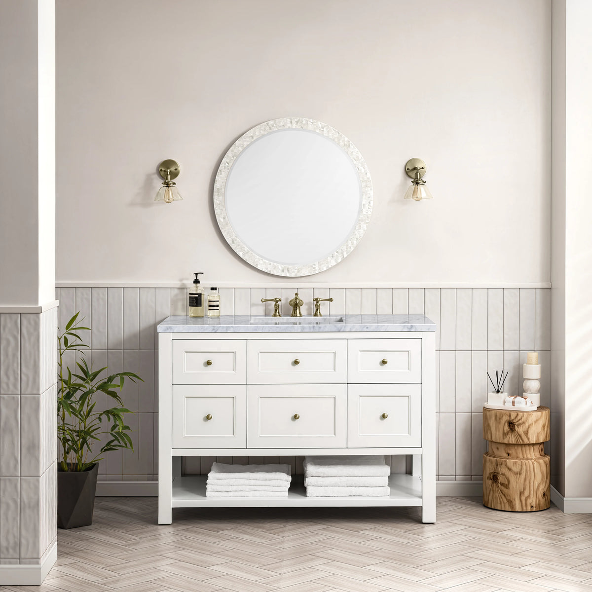 Breckenridge 48" Single Vanity, Bright White w/ 3 CM Carrara Marble Top, view 3