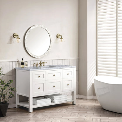 Breckenridge 48" Single Vanity, Bright White w/ 3 CM Carrara Marble Top, view 4