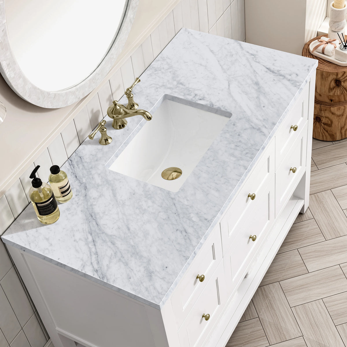 Breckenridge 48" Single Vanity, Bright White w/ 3 CM Carrara Marble Top, view 7
