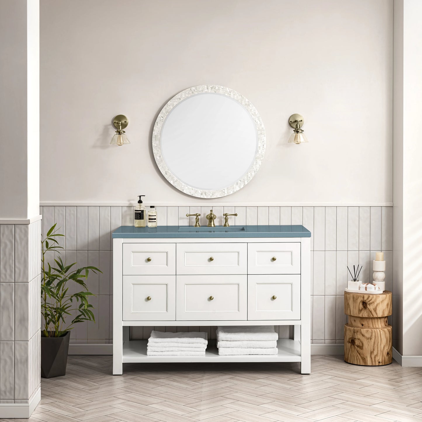 Renovate for Less Atlanta Breckenridge 48" Single Vanity, Bright White w/ 3 CM Cala Blue Top, view 3
