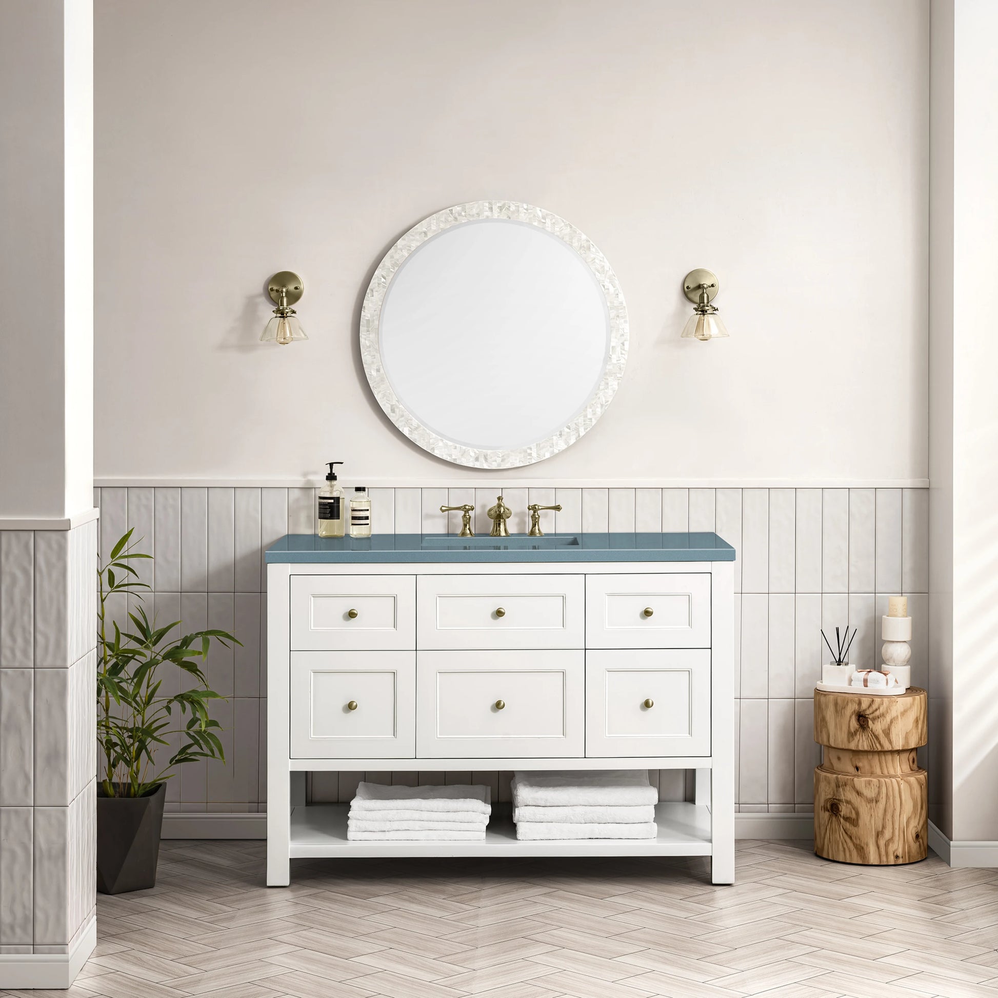 Renovate for Less Atlanta Breckenridge 48" Single Vanity, Bright White w/ 3 CM Cala Blue Top, view 3