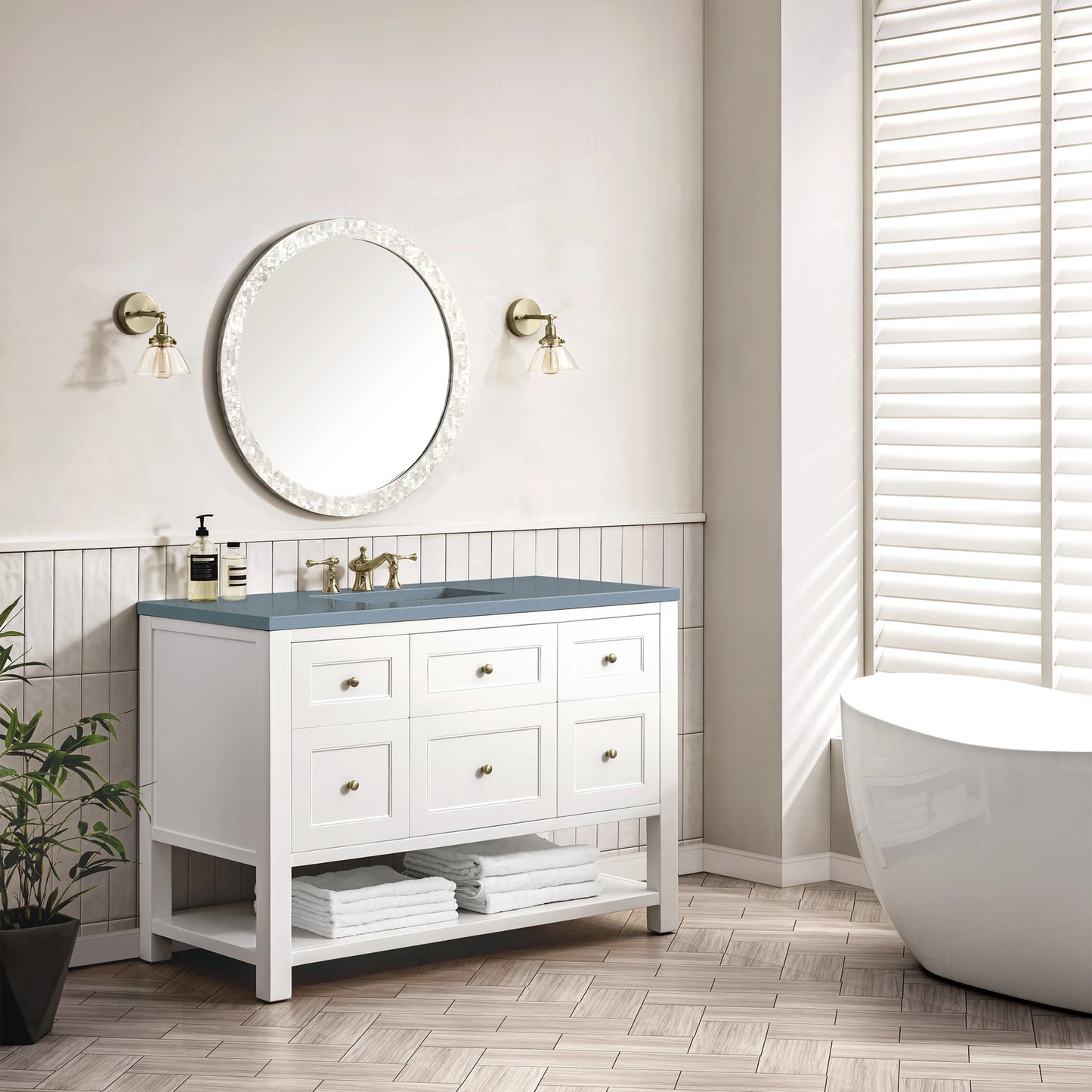 Renovate for Less Atlanta Breckenridge 48" Single Vanity, Bright White w/ 3 CM Cala Blue Top, view 4