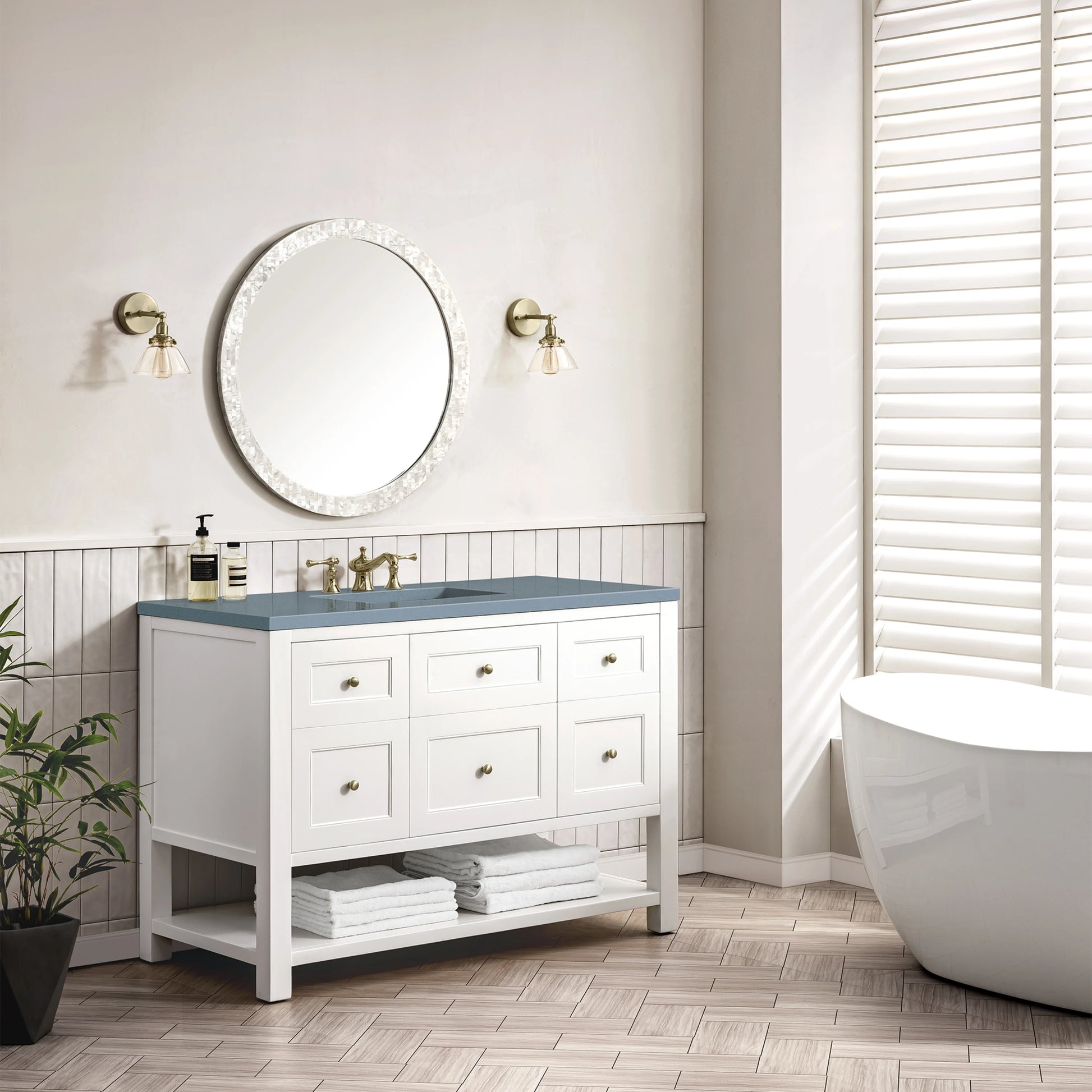 Renovate for Less Atlanta Breckenridge 48" Single Vanity, Bright White w/ 3 CM Cala Blue Top, view 4