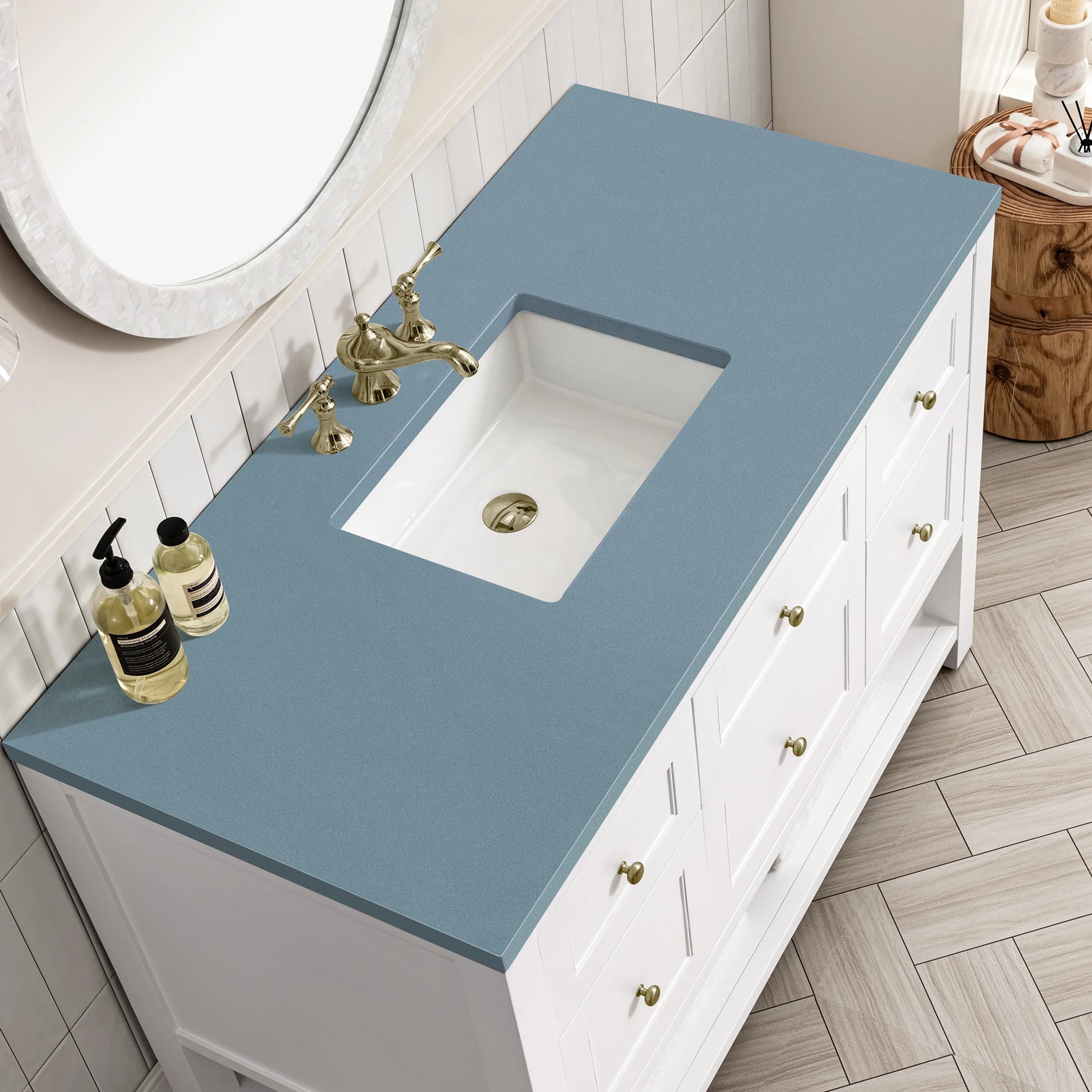 Renovate for Less Atlanta Breckenridge 48" Single Vanity, Bright White w/ 3 CM Cala Blue Top, view 7