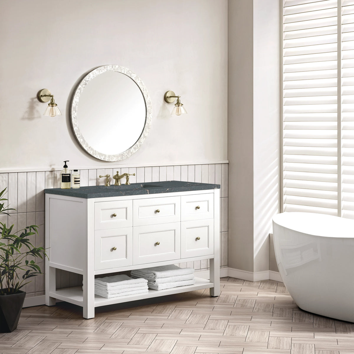 Breckenridge 48" Single Vanity, Bright White w/ 3 CM Parisien Bleu Top, view 4