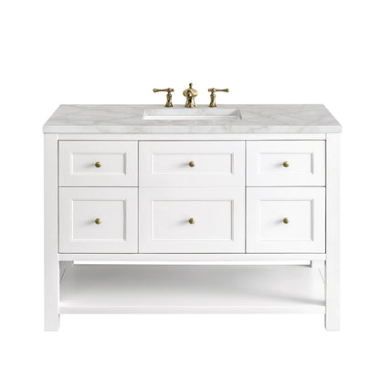 Breckenridge 48" Single Vanity, Bright White w/ 3 CM Victorian Silver Top