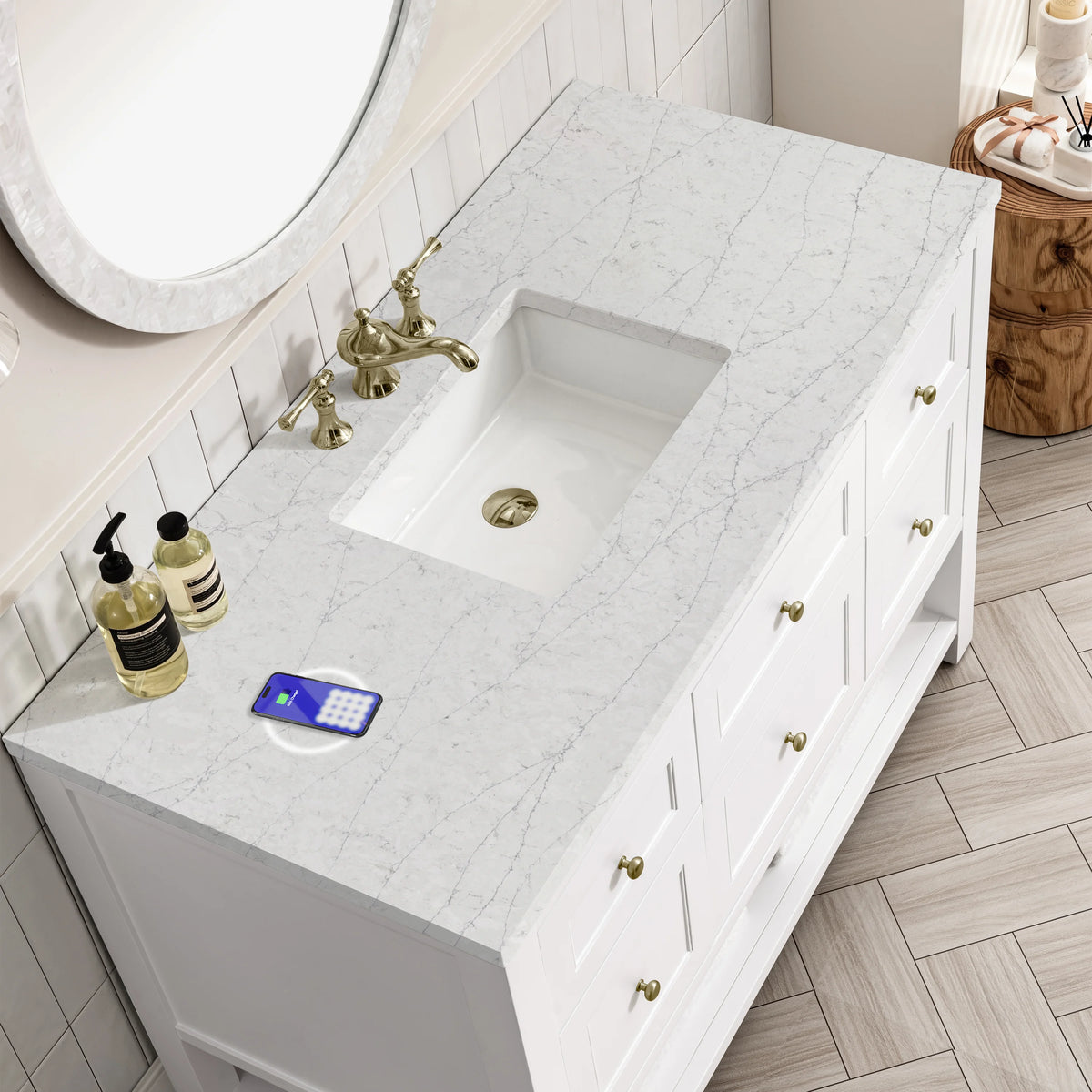 Breckenridge 48" Single Vanity, Bright White w/ 3 CM Eternal Jasmine Pearl Top w/FreePower Wireless Charger, view 8