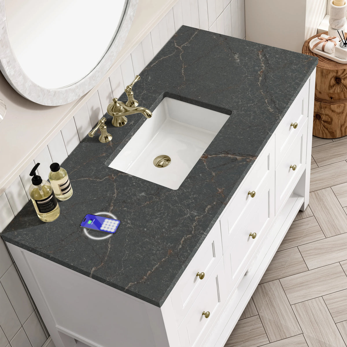 Breckenridge 48" Single Vanity, Bright White w/ 3 CM Parisien Bleu Top w/FreePower Wireless Charger, view 10