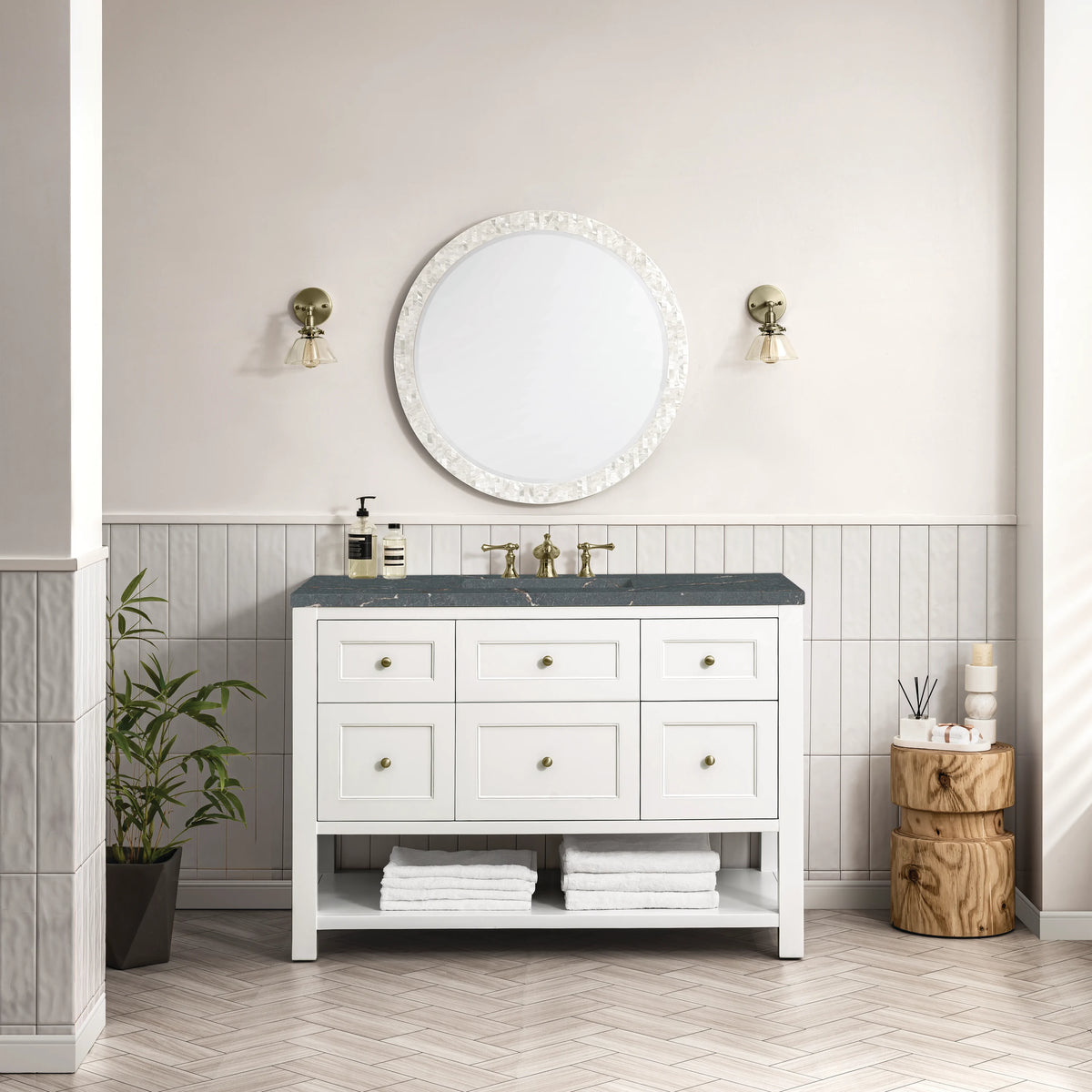 Breckenridge 48" Single Vanity, Bright White w/ 3 CM Parisien Bleu Top w/FreePower Wireless Charger, view 6