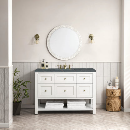 Breckenridge 48" Single Vanity, Bright White w/ 3 CM Parisien Bleu Top w/FreePower Wireless Charger, view 6