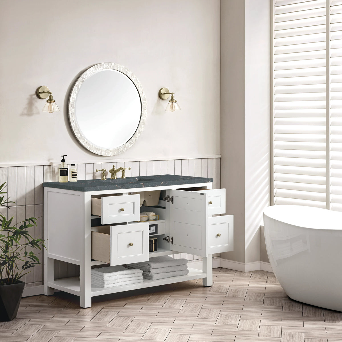 Breckenridge 48" Single Vanity, Bright White w/ 3 CM Parisien Bleu Top w/FreePower Wireless Charger, view 8