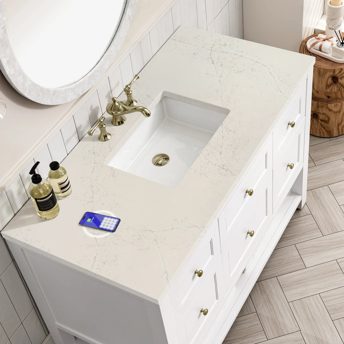 Breckenridge 48" Single Vanity, Bright White, w/ 3 CM Siberian Silestone Top w/FreePower Wireless Charger, view 10