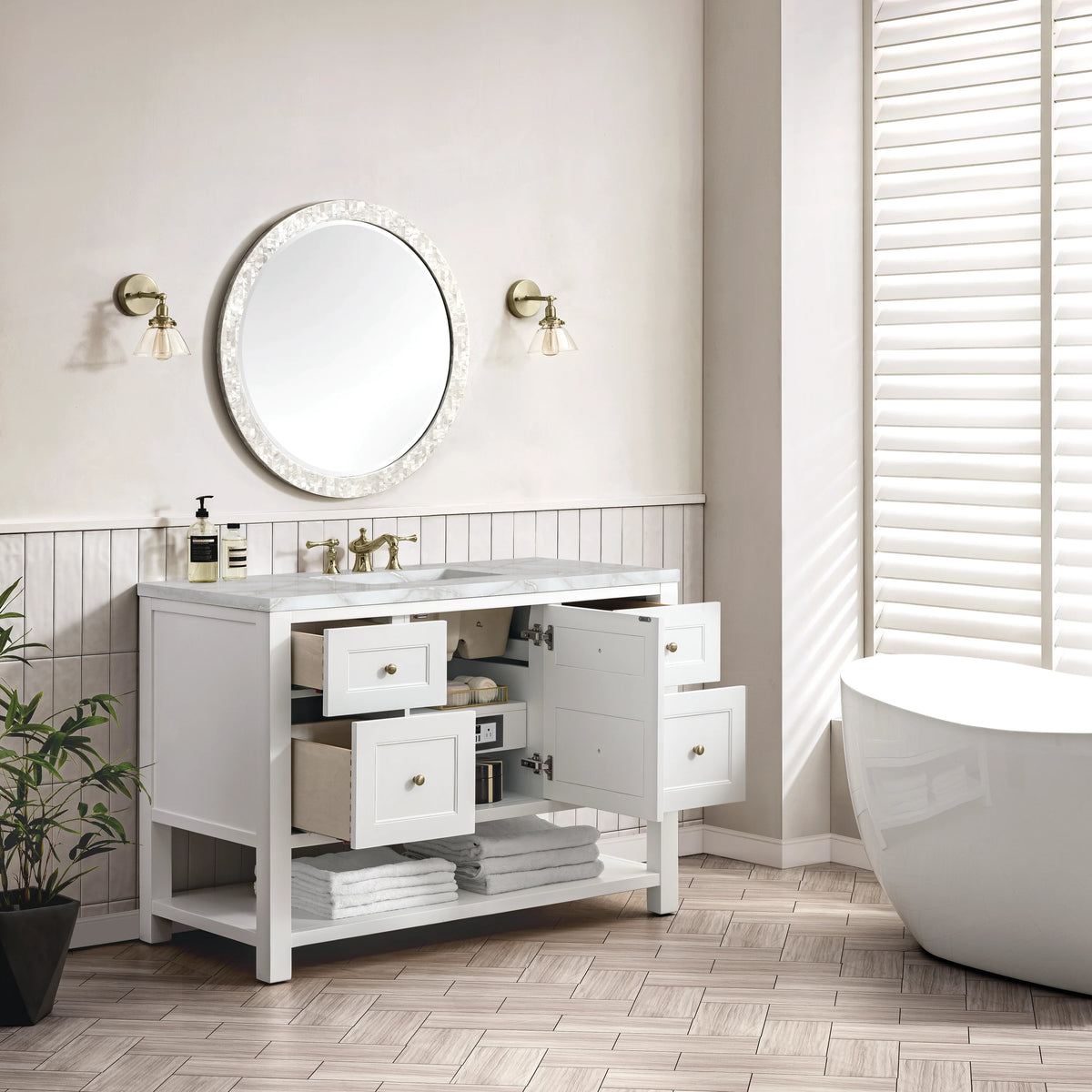 Breckenridge 48" Single Vanity, Bright White w/ 3 CM Victorian Silver Top w/FreePower Wireless Charger, view 8