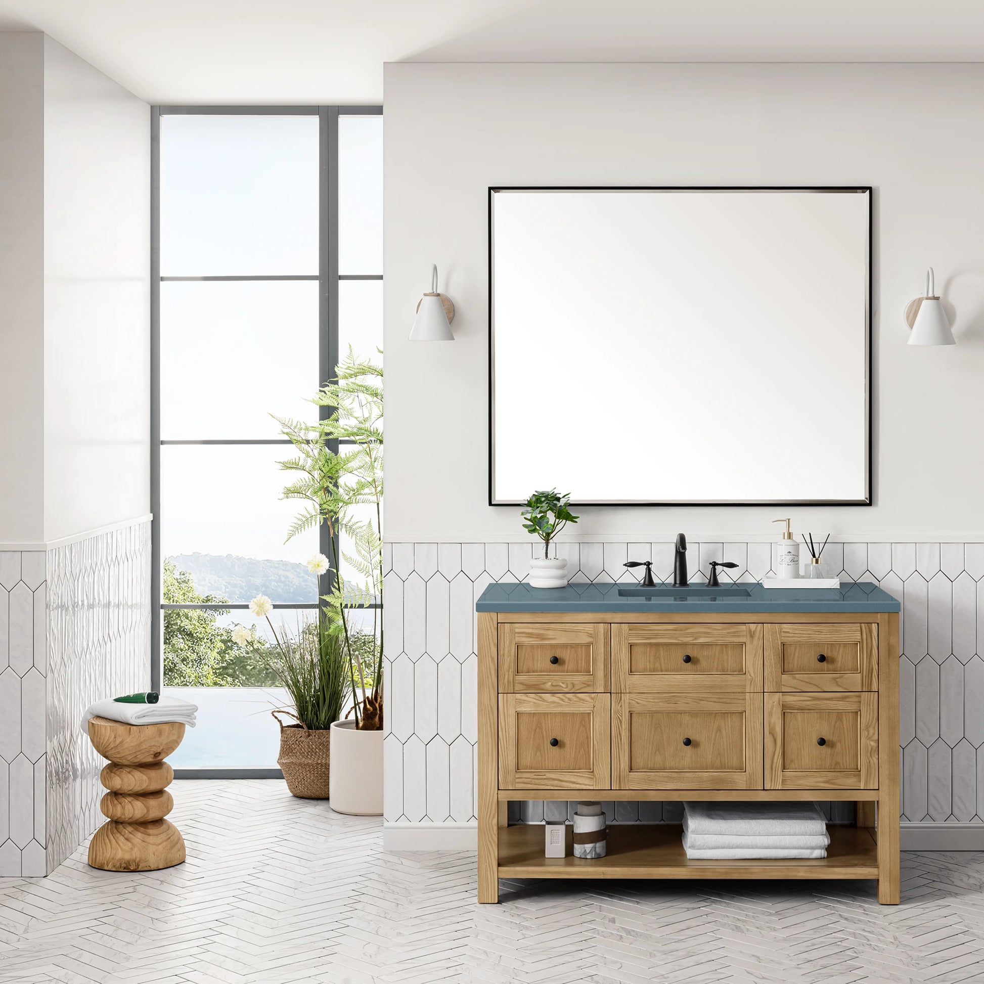 Renovate for Less Atlanta Breckenridge 48" Single Vanity, Light Natural Oak w/ 3 CM Cala Blue Top, view 3