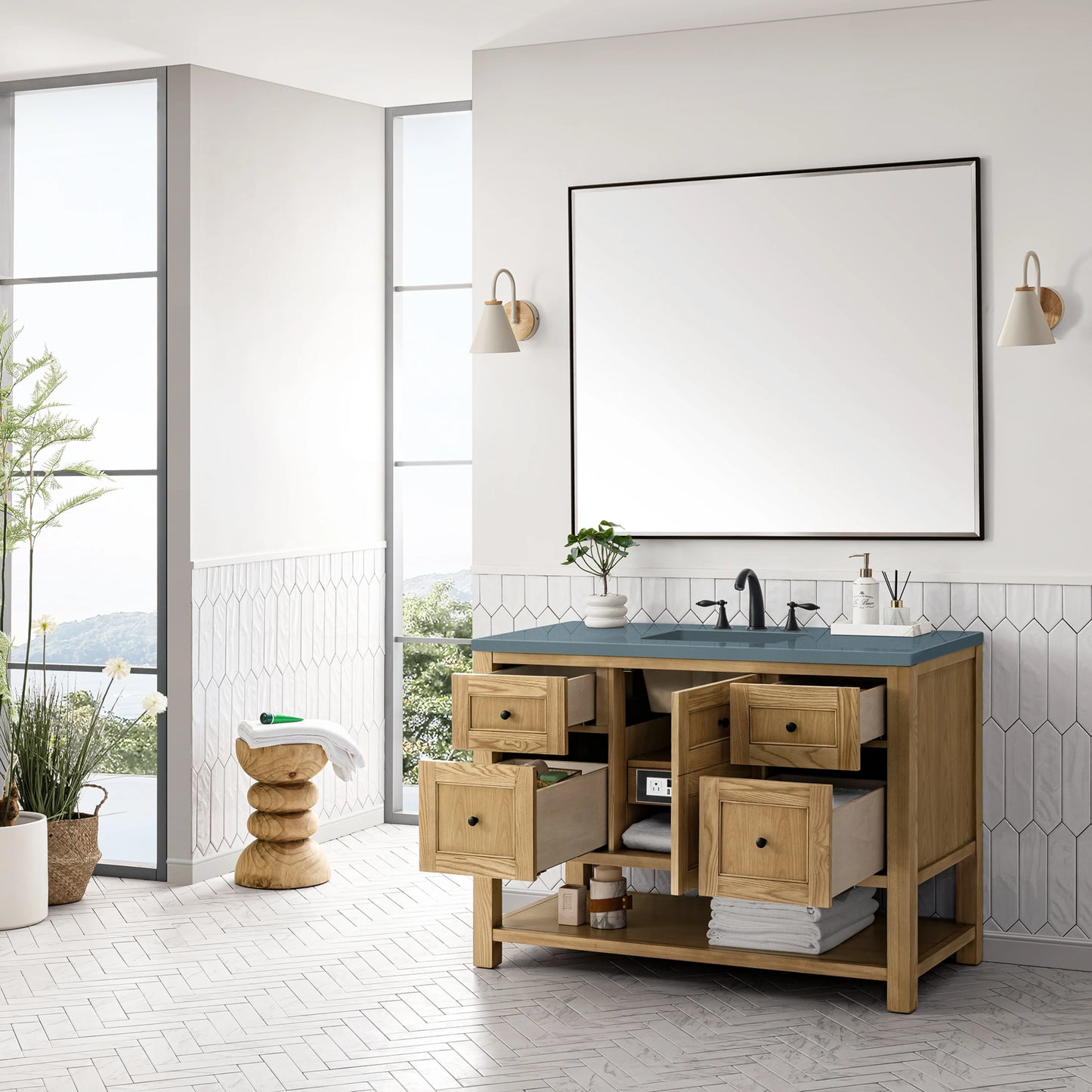 Renovate for Less Atlanta Breckenridge 48" Single Vanity, Light Natural Oak w/ 3 CM Cala Blue Top, view 5