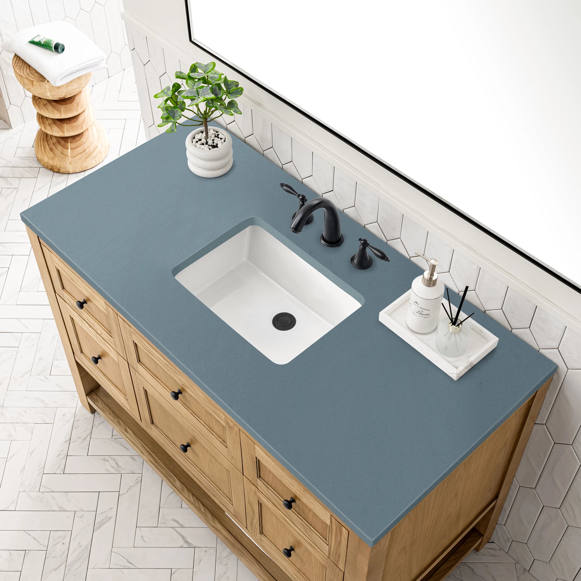 Renovate for Less Atlanta Breckenridge 48" Single Vanity, Light Natural Oak w/ 3 CM Cala Blue Top, view 7