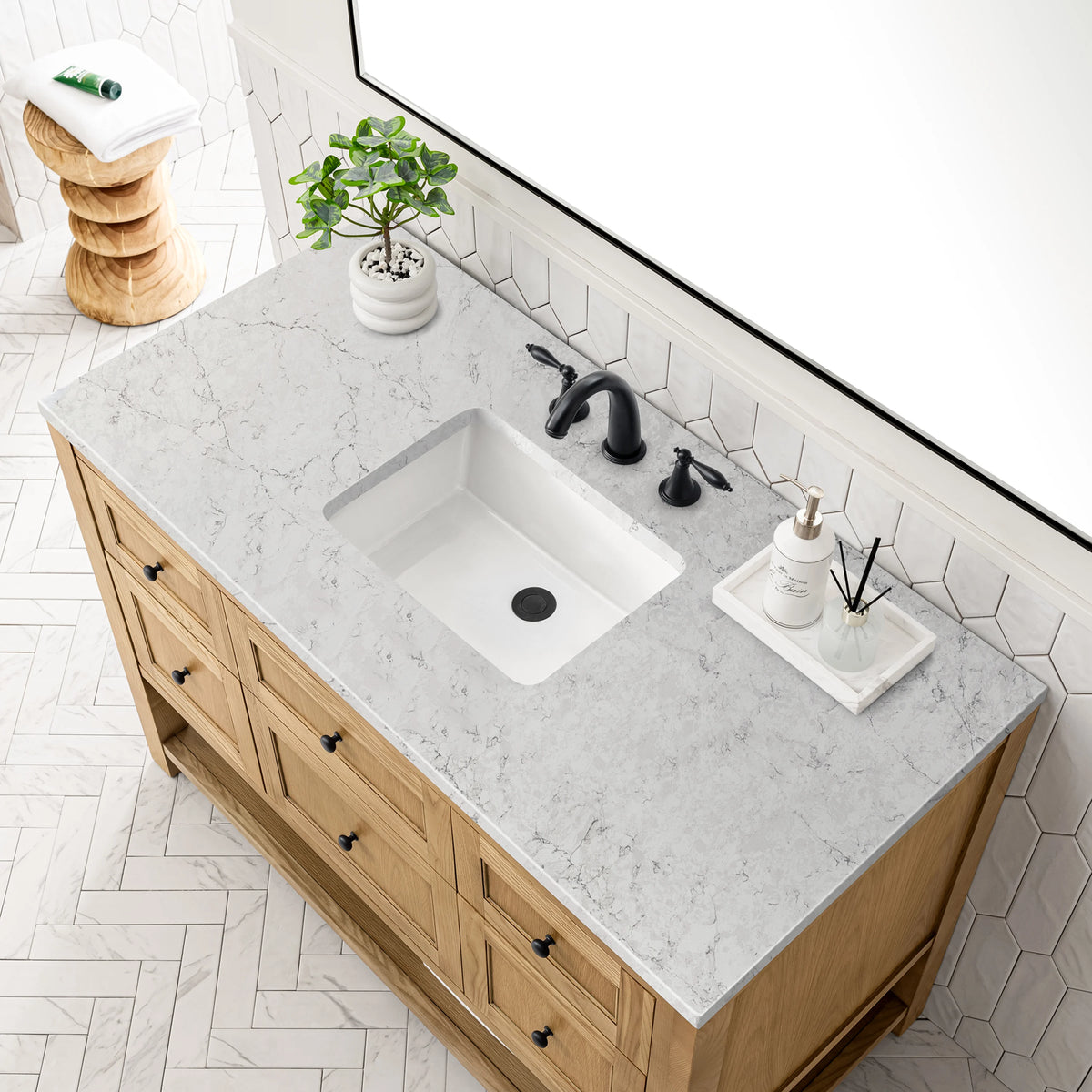 Breckenridge 48" Single Vanity, Light Natural Oak w/ 3 CM Eternal Jasmine Pearl Top, view 7