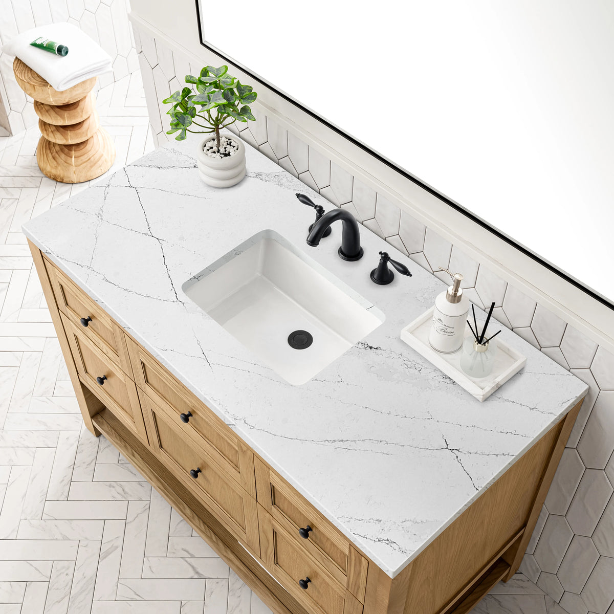 Breckenridge 48" Single Vanity, Light Natural Oak w/ 3 CM Ethereal Noctis Top, view 7