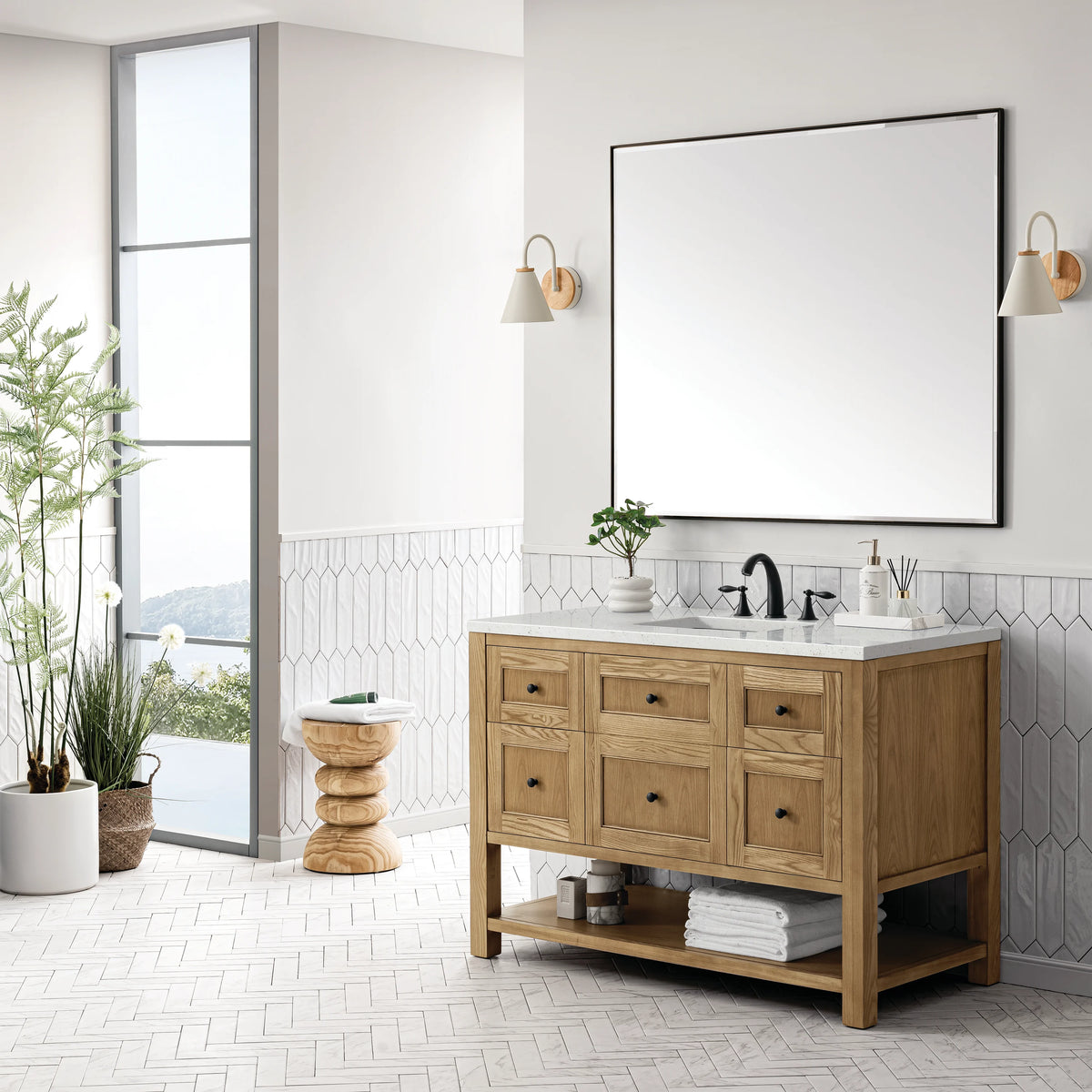 Breckenridge 48" Single Vanity, Light Natural Oak w/ 3 CM Lime Delight Top, view 4