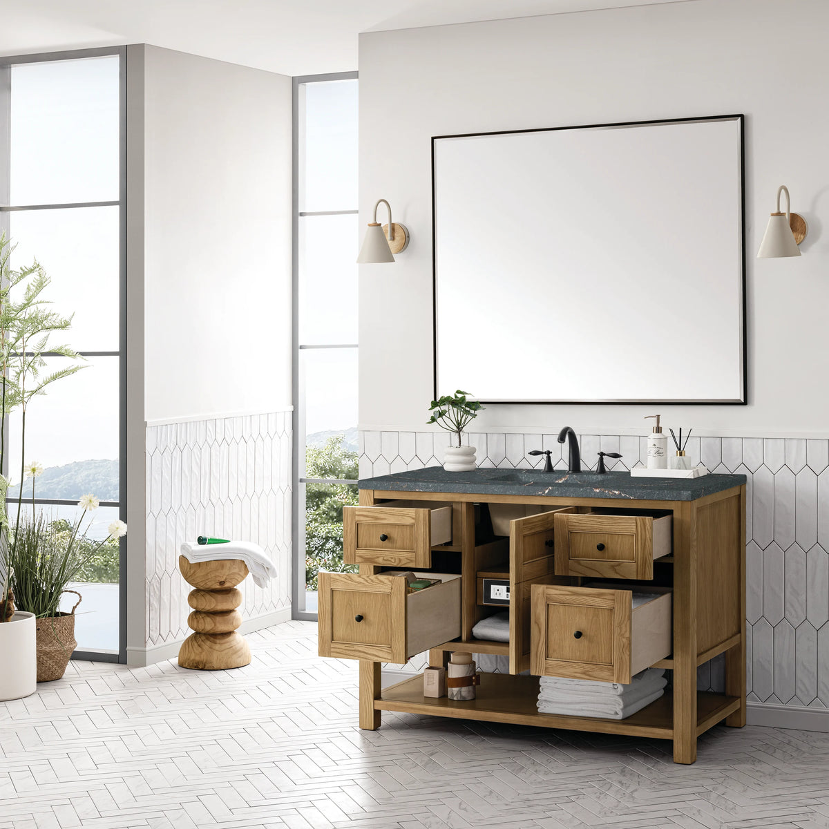 Breckenridge 48" Single Vanity, Light Natural Oak w/ 3 CM Parisien Bleu Top, view 5