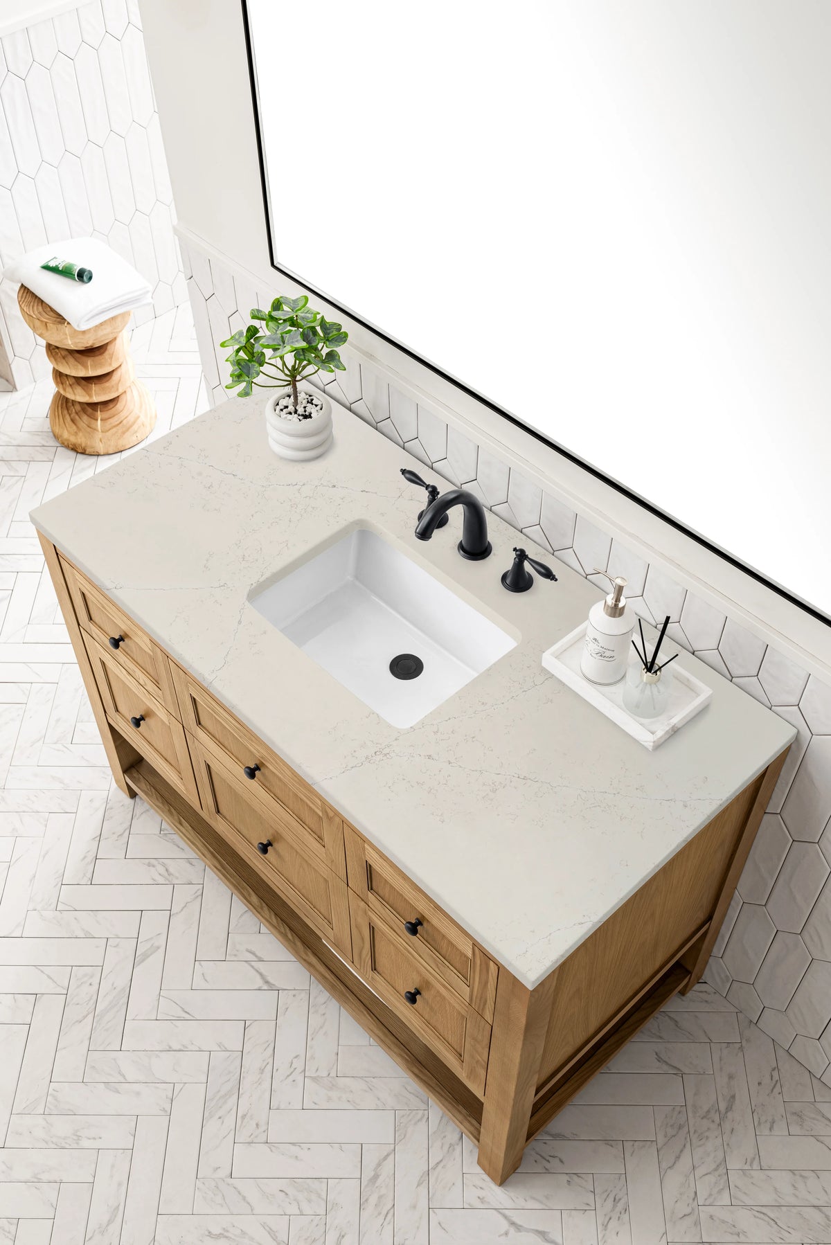 Breckenridge 48" Single Vanity, Light Natural Oak, w/ 3 CM Siberian Silestone Top, view 8