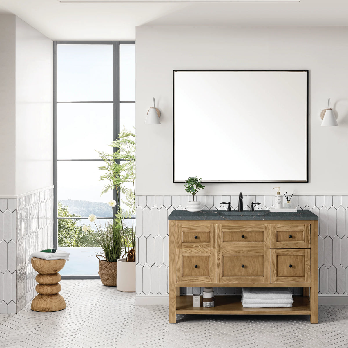 Breckenridge 48" Single Vanity, Light Natural Oak w/ 3 CM Parisien Bleu Top w/FreePower Wireless Charger, view 6