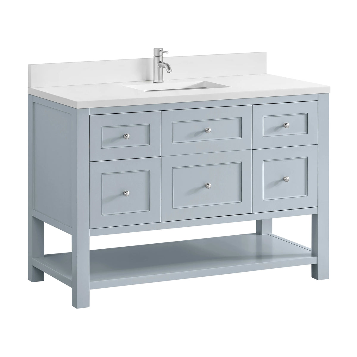 Breckenridge 48" Single Vanity, Serenity Blue, w/ Single Hole 3 CM White Zeus Quartz Top & Backsplash, view 10
