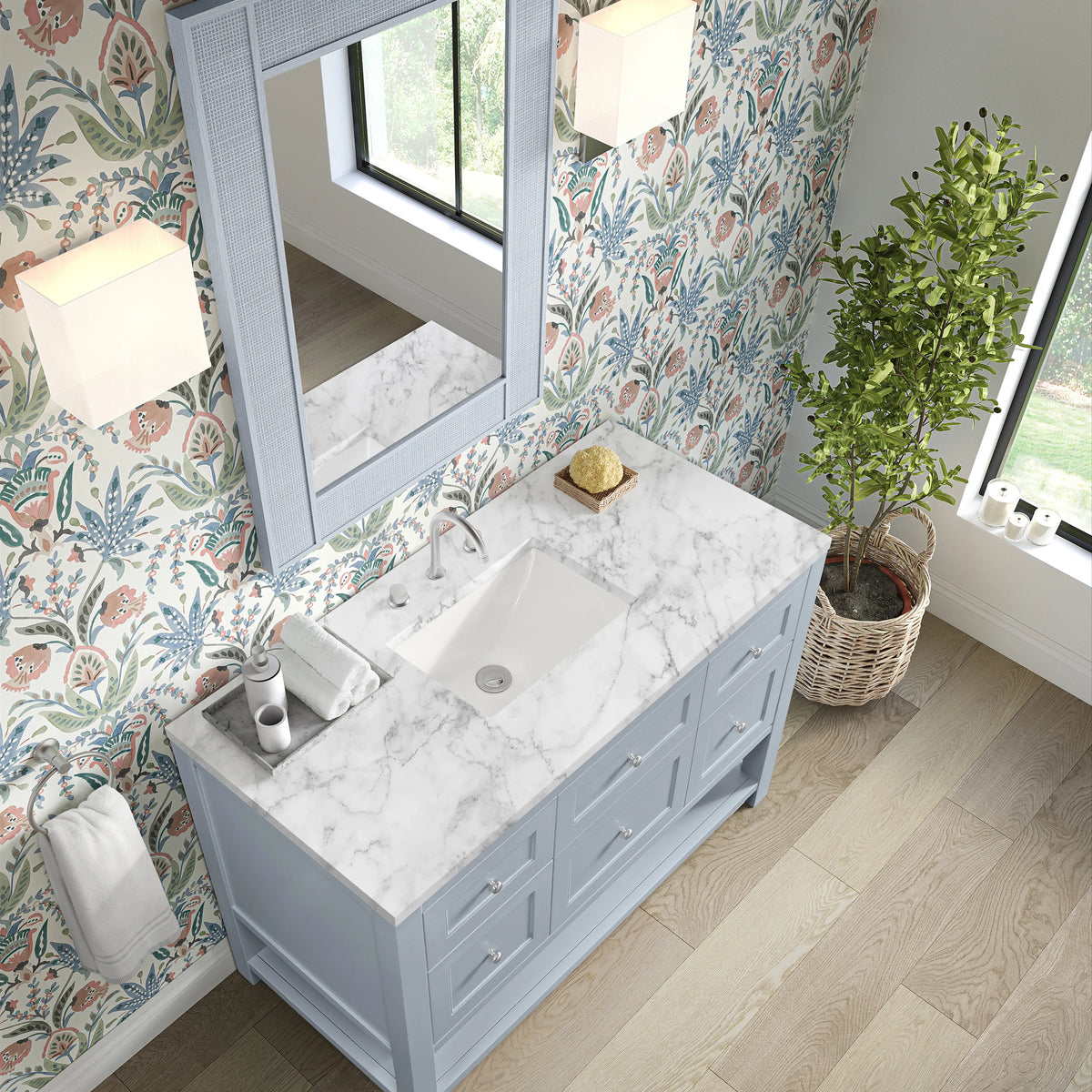 Breckenridge 48" Single Vanity, Serenity Blue, w/ 3 CM Carrara Marble Top, view 7