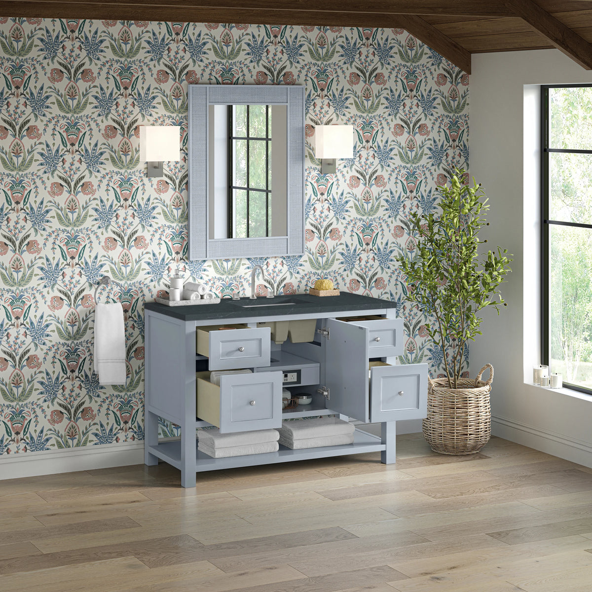 Breckenridge 48" Single Vanity, Serenity Blue, w/ 3 CM Charcoal Soapstone Quartz Top, view 5