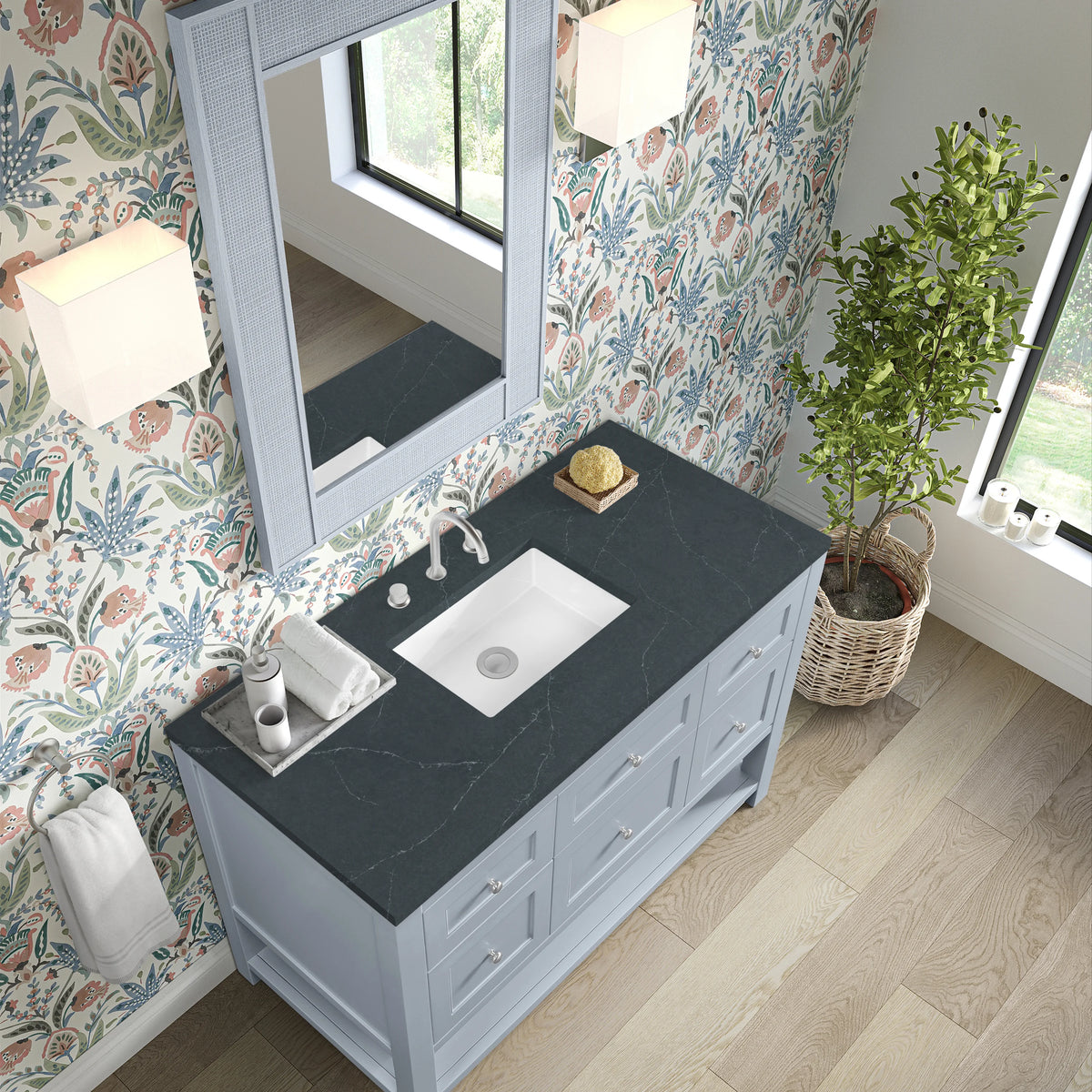 Breckenridge 48" Single Vanity, Serenity Blue, w/ 3 CM Charcoal Soapstone Quartz Top, view 7