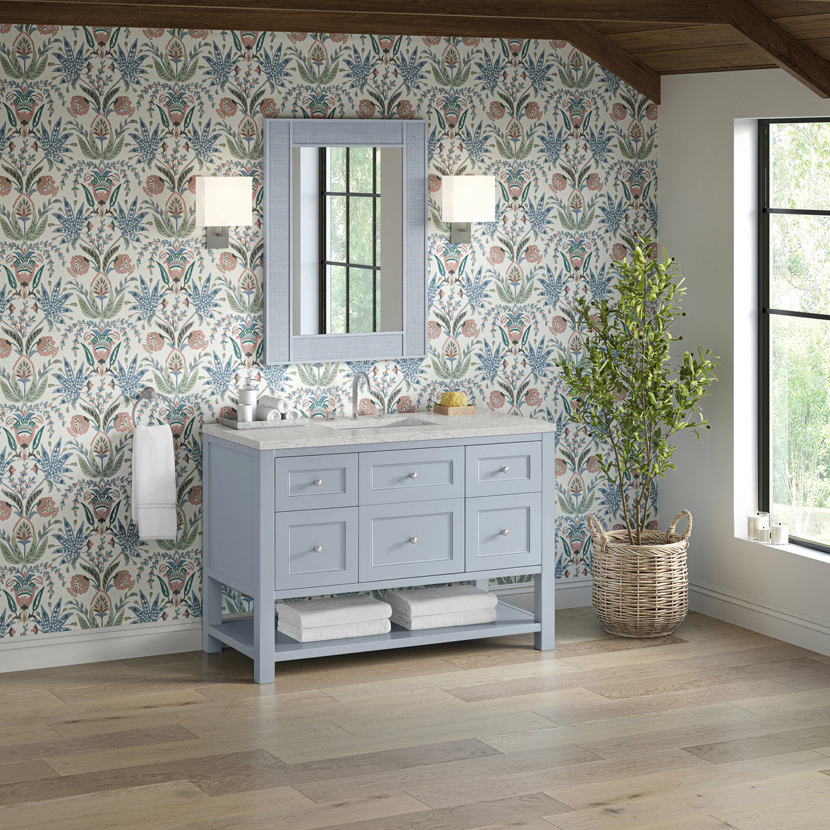Breckenridge 48" Single Vanity, Serenity Blue, w/ 3 CM Eternal Jasmine Pearl Quartz Top, view 4