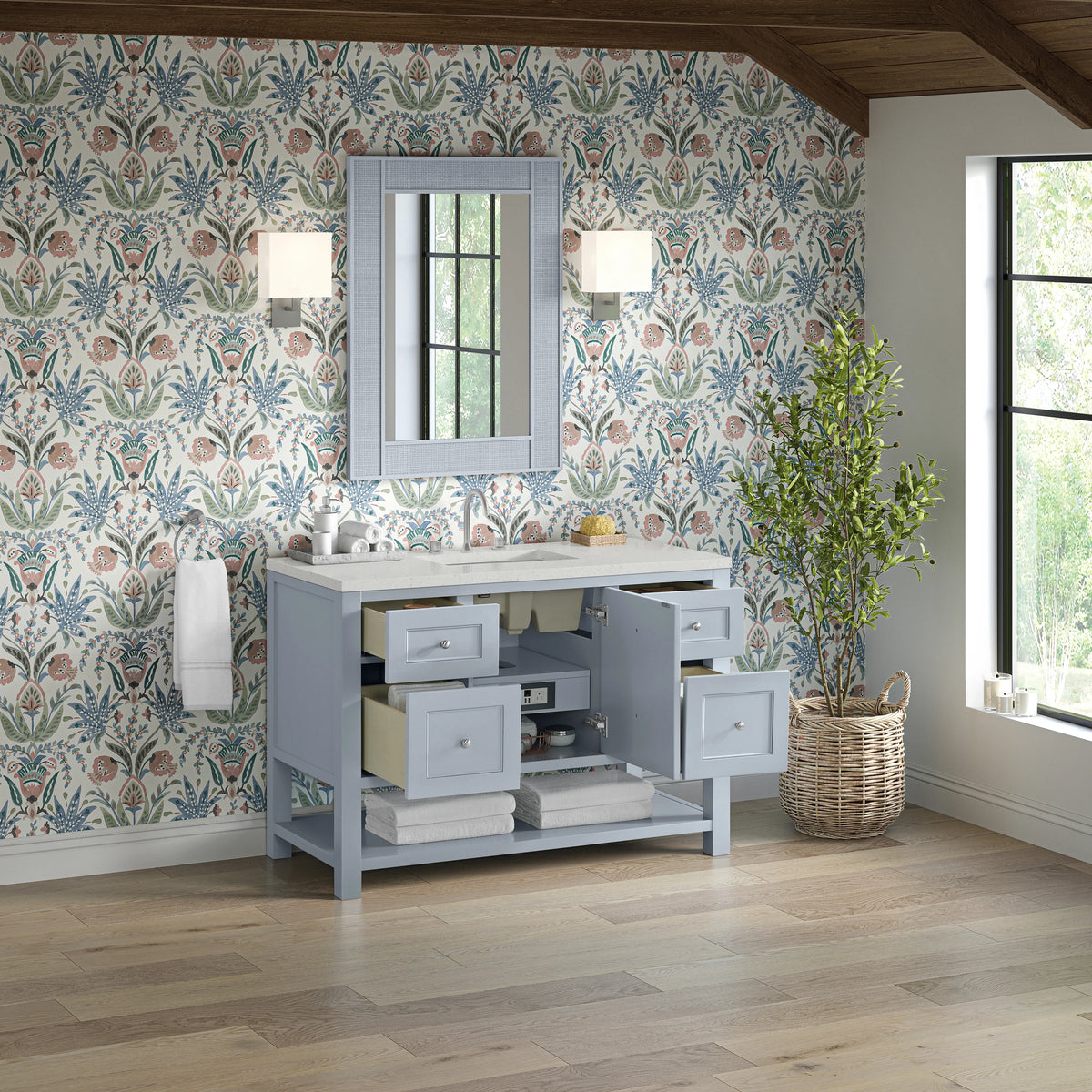 Breckenridge 48" Single Vanity, Serenity Blue, w/ 3 CM Lime Delight Quartz Top, view 5