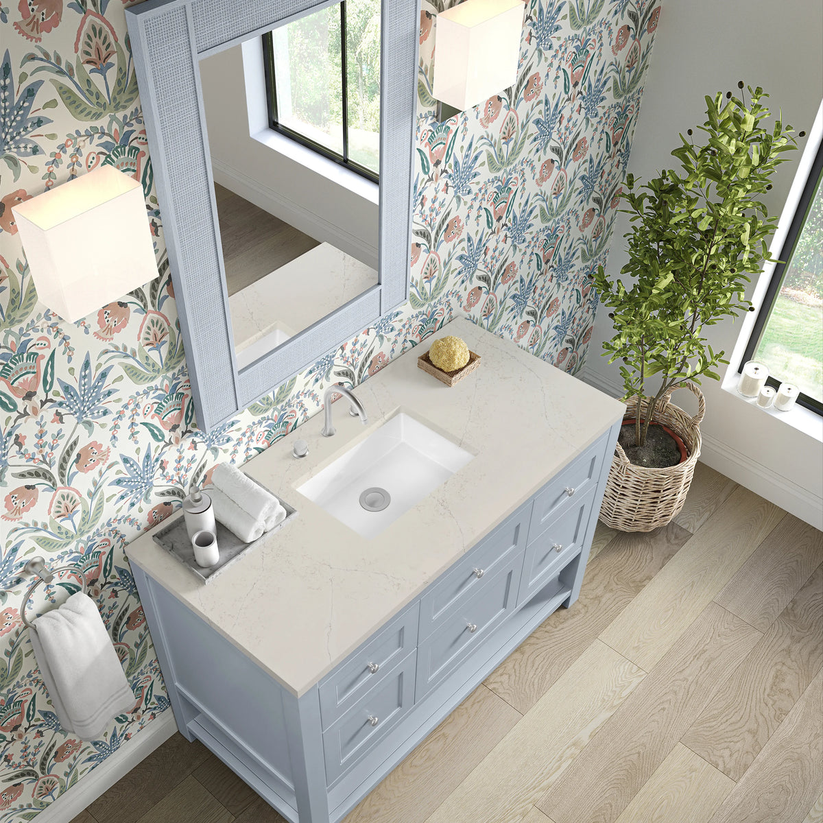 Breckenridge 48" Single Vanity, Serenity Blue, w/ 3 CM Siberian Silestone Top, view 7