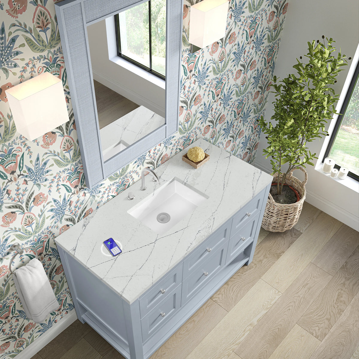 Breckenridge 48" Single Vanity, Serenity Blue, w/ 3 CM Ethereal Noctis Quartz Top w/FreePower Wireless Charger, view 10